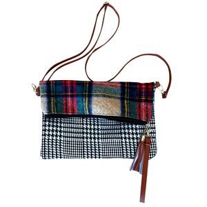 Plaid Houndstooth Crossbody Bag 11x7x0 Preppy Twee Vegan Mix Print Unique Rare